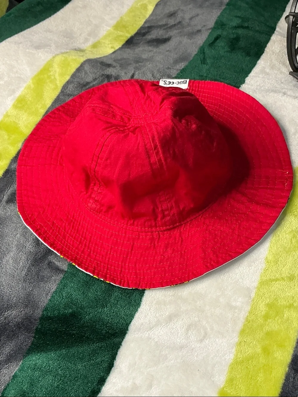 Kids White Bucket Hat with Yellow Cartoon Print